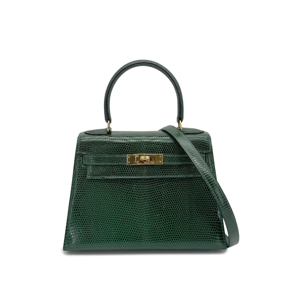 Luxury Promise Japan HERMES MINI KELLY SELLIER GREEN LIZARD HAND SHOULDER BAG 〇T GHW 90273881