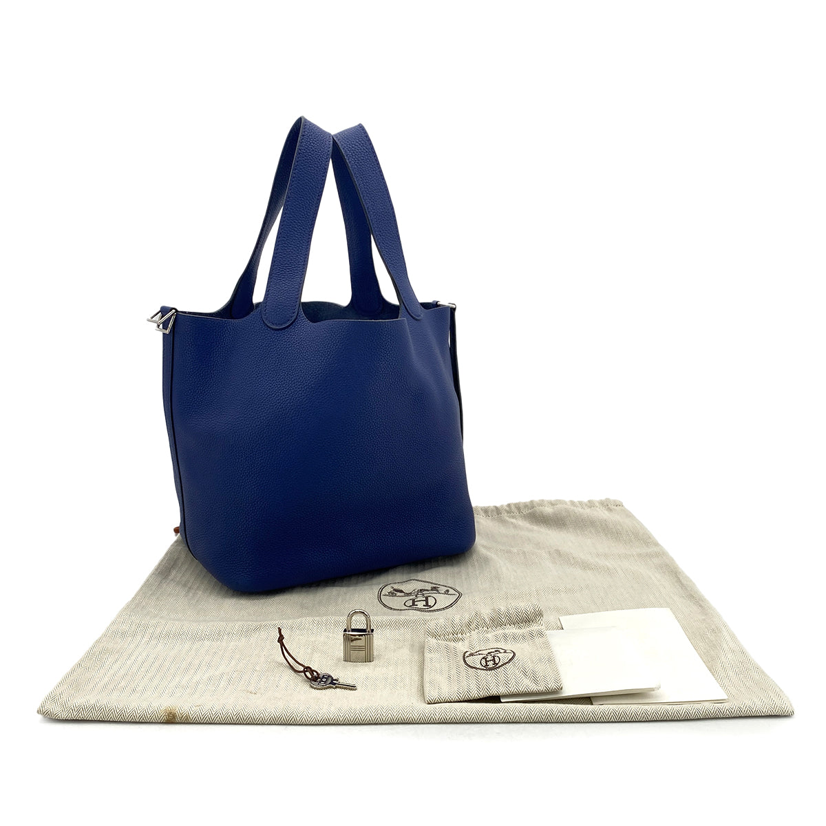 Luxury Promise Japan HERMES PICOTIN LOCK MM BLUE ENCRE TAURILLON CLEMENCE HAND BAG D 90301099