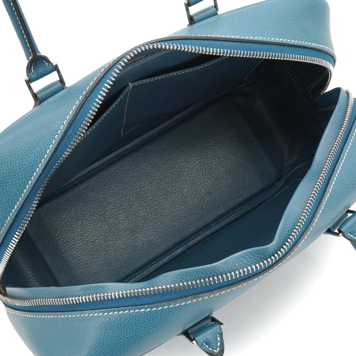 Luxury Promise Japan HERMES PLUME 28 BLUE JEAN VEAU EPSOM HAND BAG 2005 SQUARE I PALLADIUM HARDWARE 90335146