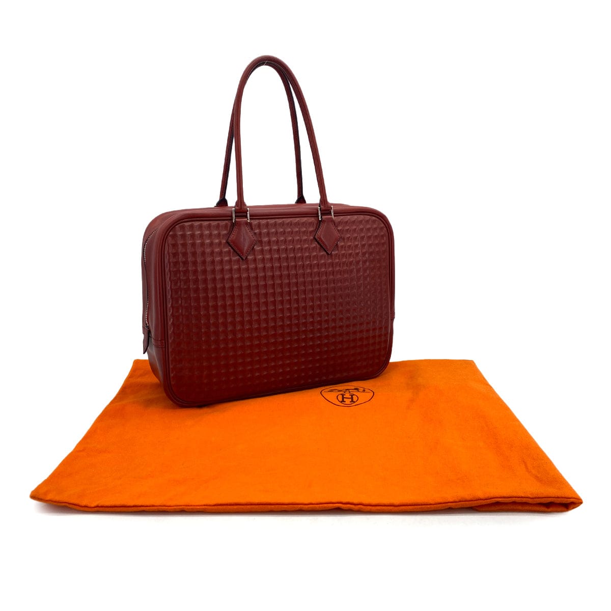Luxury Promise Japan HERMES PLUME 32 HAND BAG WAFFLE DEUTCH ROUGE H 2003 SQUARE G PALLADIUM HARDWARE 90320612