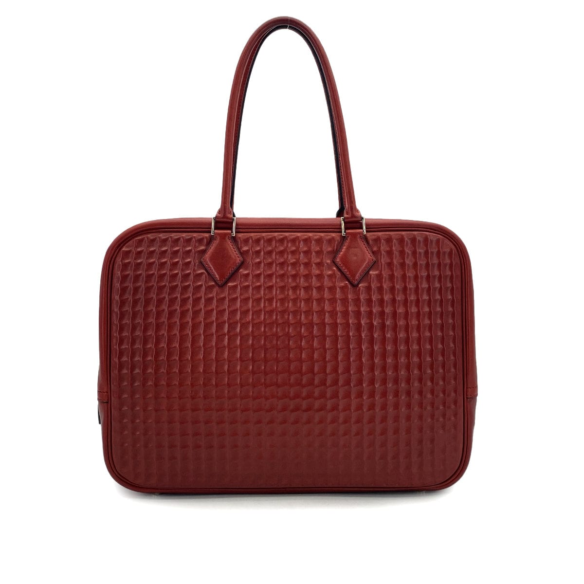 Luxury Promise Japan HERMES PLUME 32 HAND BAG WAFFLE DEUTCH ROUGE H 2003 SQUARE G PALLADIUM HARDWARE 90320612