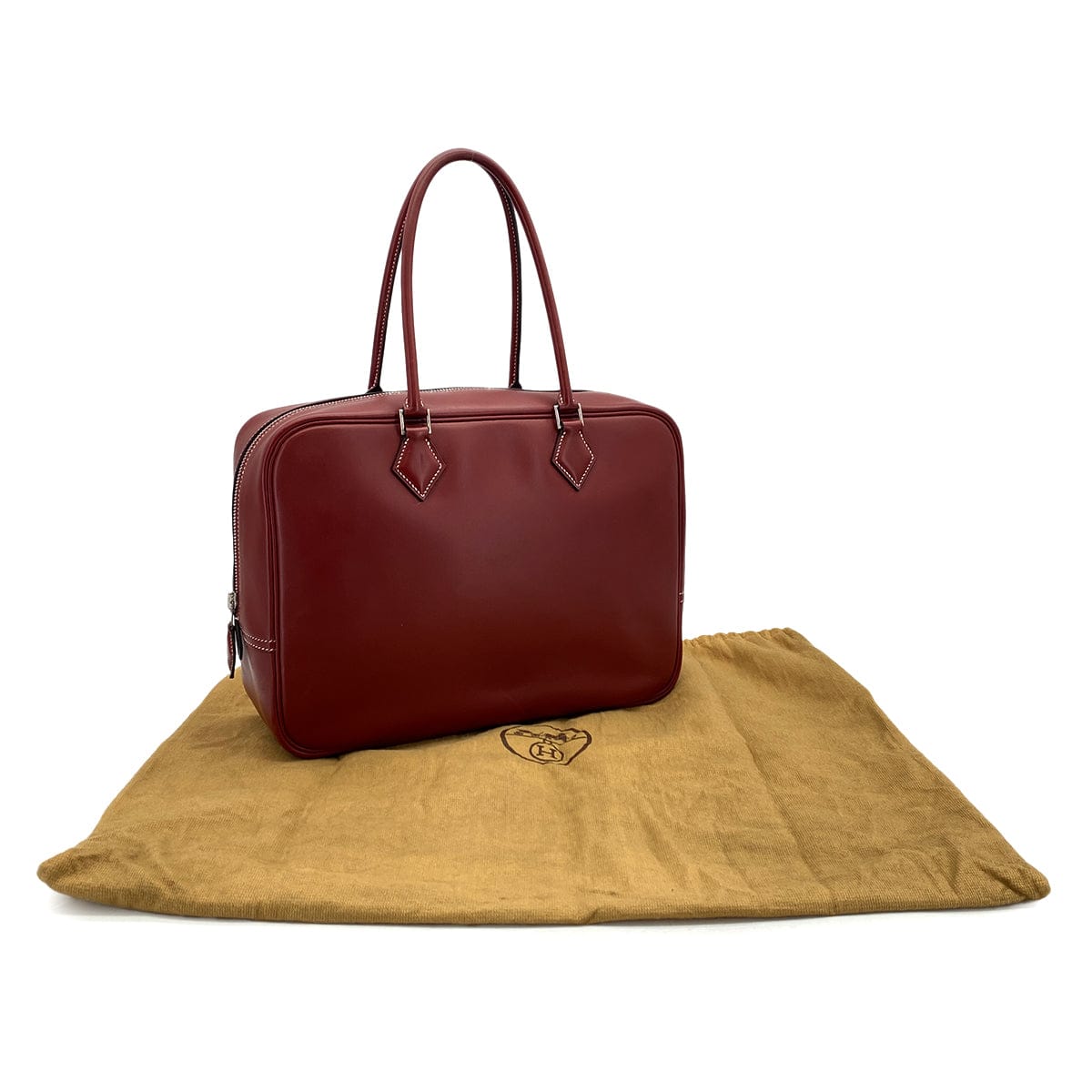Luxury Promise Japan HERMES PLUME 32 ROUGE H BOXCALF HAND BAG 2001 SQUARE E PALLADIUM HARDWARE 90324807