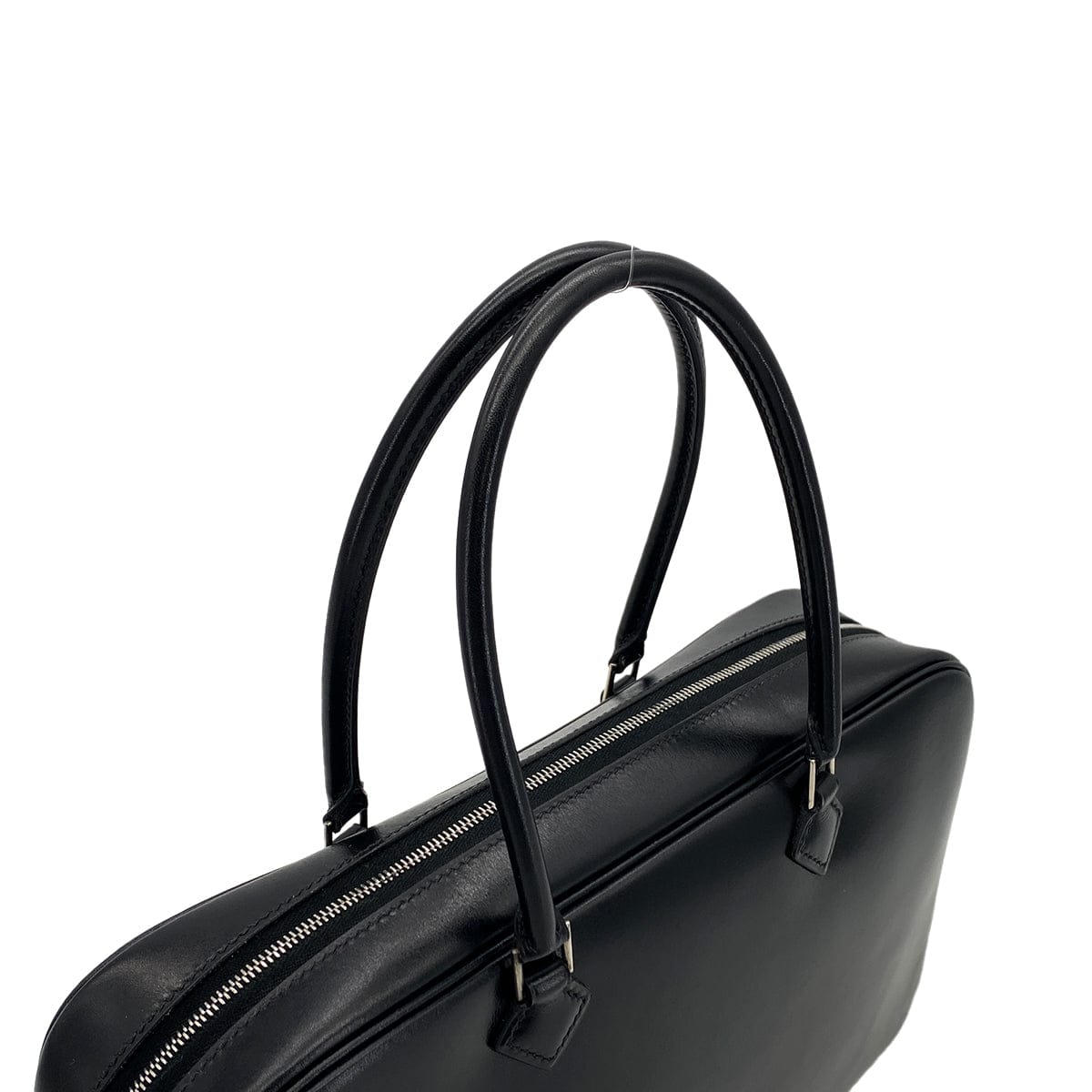 Luxury Promise Japan HERMES PLUME ELAN 28 BLACK BOX CALF HAND BAG 2001 SQUARE E PALLADIUM HARDWARE 90324637