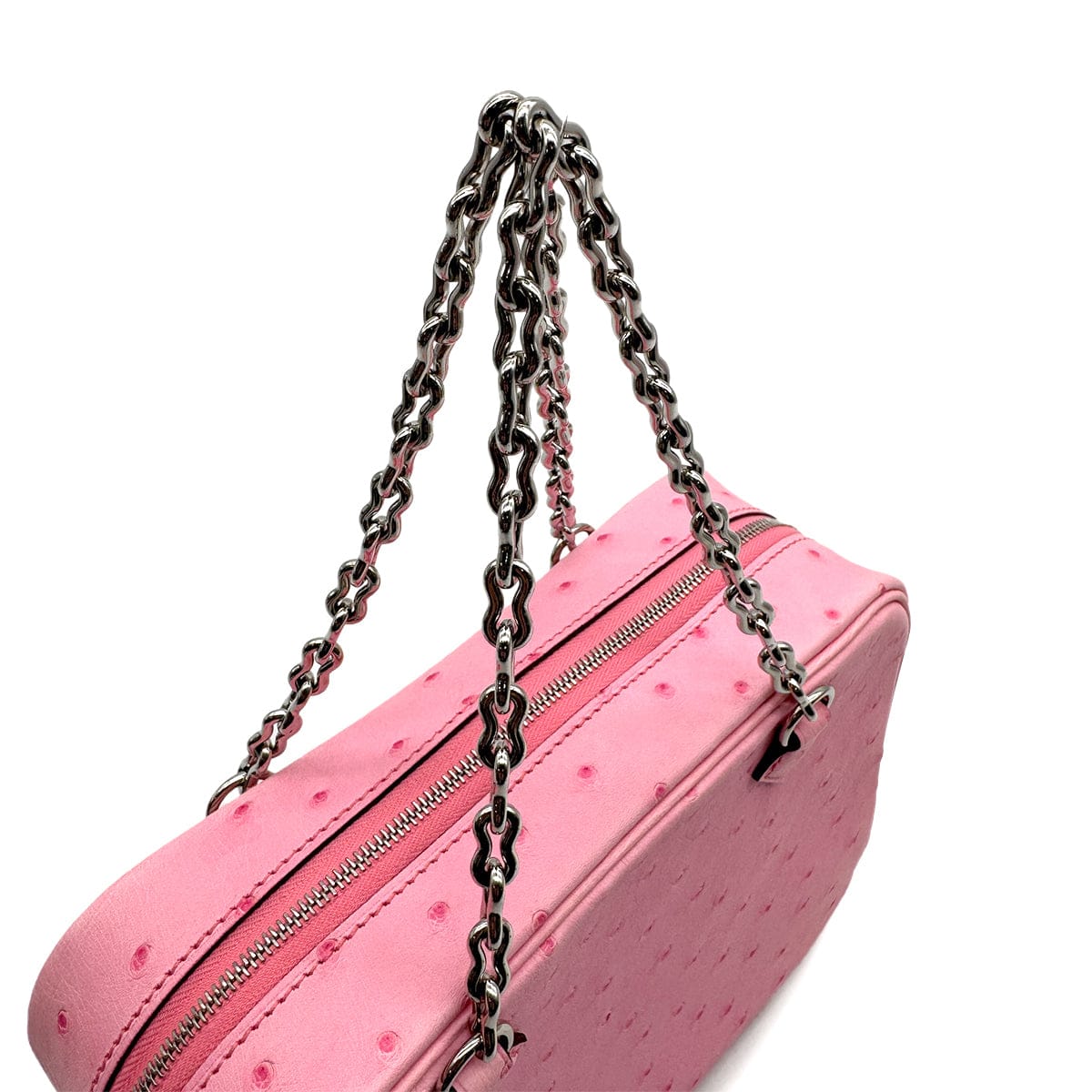 Luxury Promise Japan HERMES PLUME MINI ROSE BUBBLEGUM OSTRICH CHAIN HAND BAG 2025 K STAMP PALLADIUM HARDWARE 90316993
