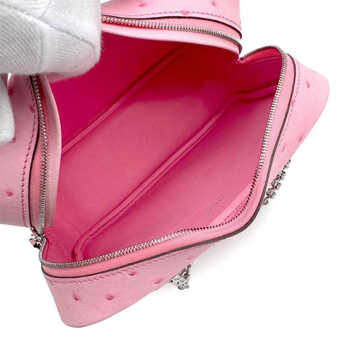 Luxury Promise Japan HERMES PLUME MINI ROSE BUBBLEGUM OSTRICH CHAIN HAND BAG 2025 K STAMP PALLADIUM HARDWARE 90316993