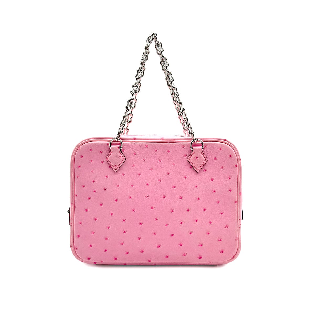 Luxury Promise Japan HERMES PLUME MINI ROSE BUBBLEGUM OSTRICH CHAIN HAND BAG 2025 K STAMP PALLADIUM HARDWARE 90316993