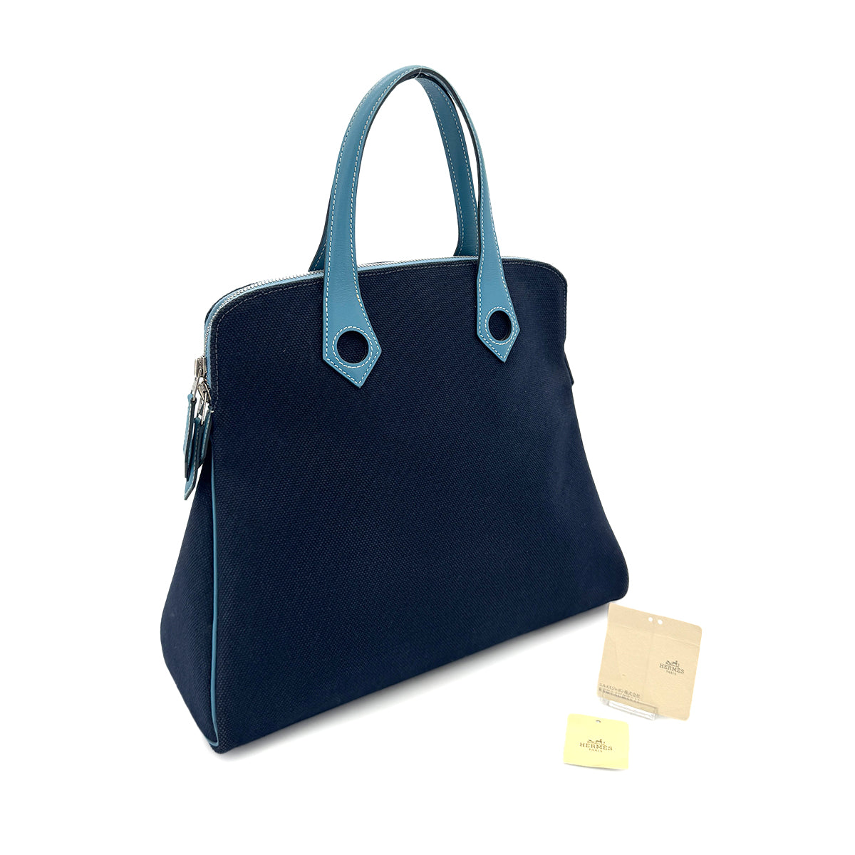 Luxury Promise Japan HERMES SAC HEEBOO PM BLUE MARINE BLUE JEAN TOILE H SWIFT HAND BAG □J 90291375
