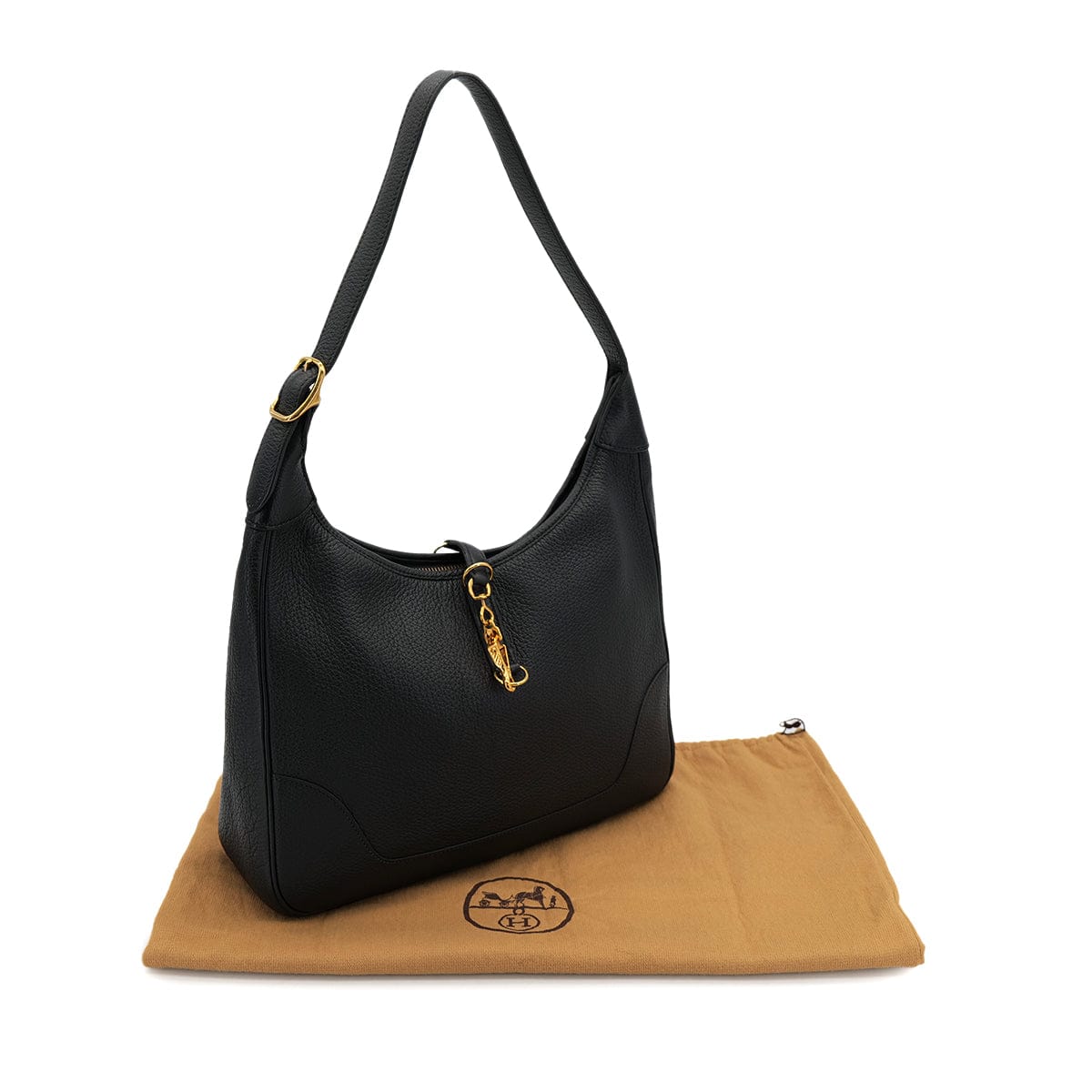 Luxury Promise Japan HERMES TRIM 31 BLACK TAURILLON CLEMENCE SHOULDER BAG 1995 CIRCLE Y GOLD HARDWARE 90323081