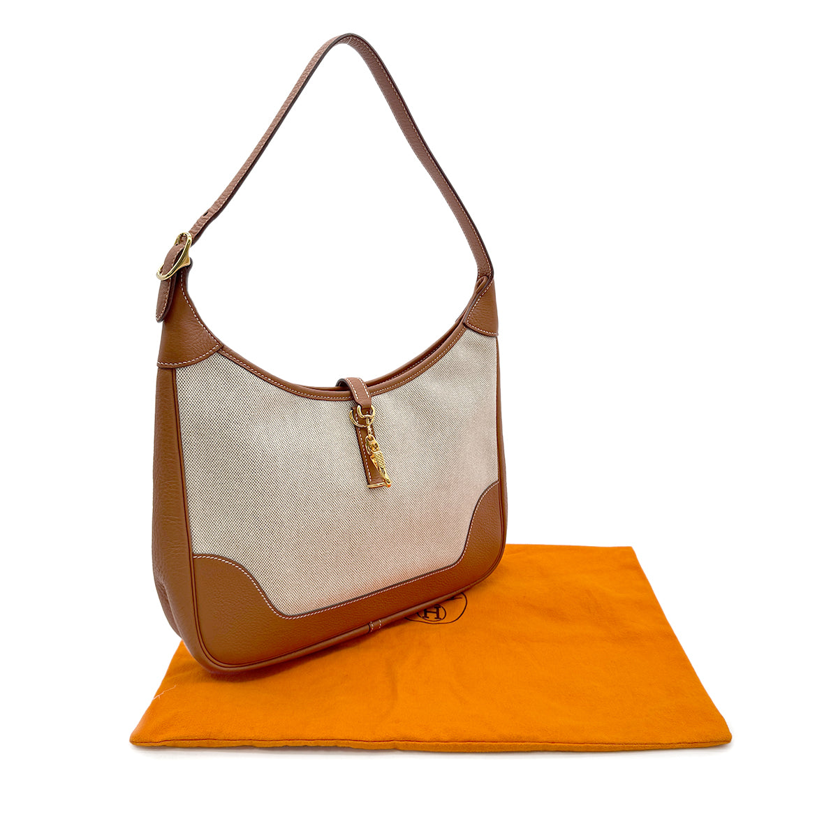 Luxury Promise Japan HERMES TRIM 31 FAUVE TOGO TOILE H SHOULDER BAG □F GHW 90302332