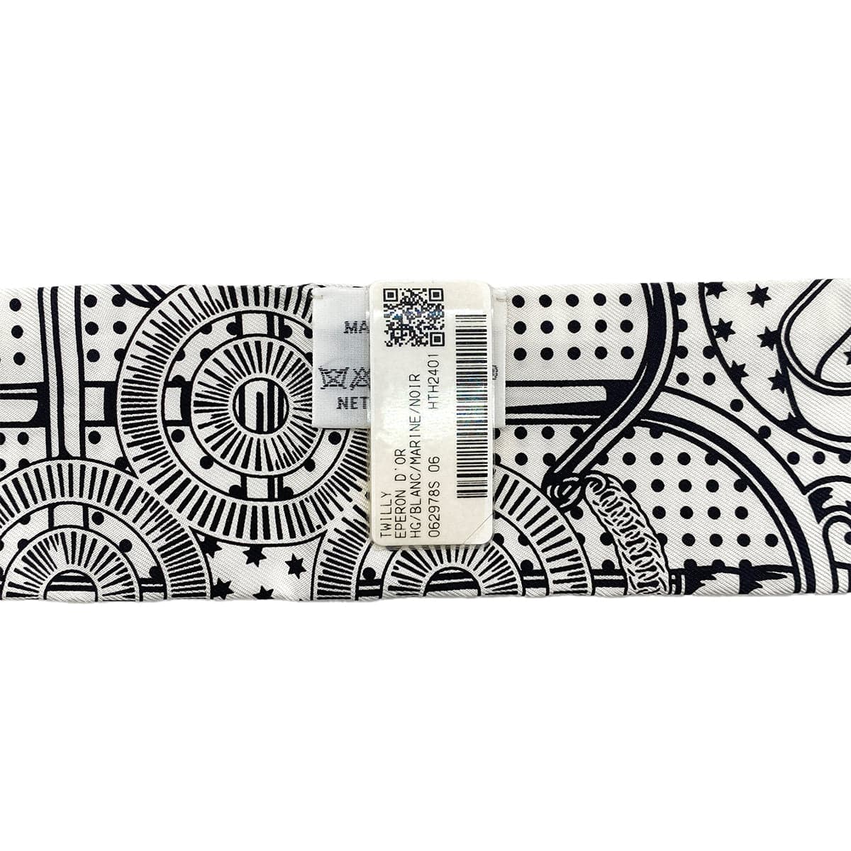 Luxury Promise Japan HERMES TWILLY EPERON D'OR SCARF WHITE NAVY BLACK SILK 90296735