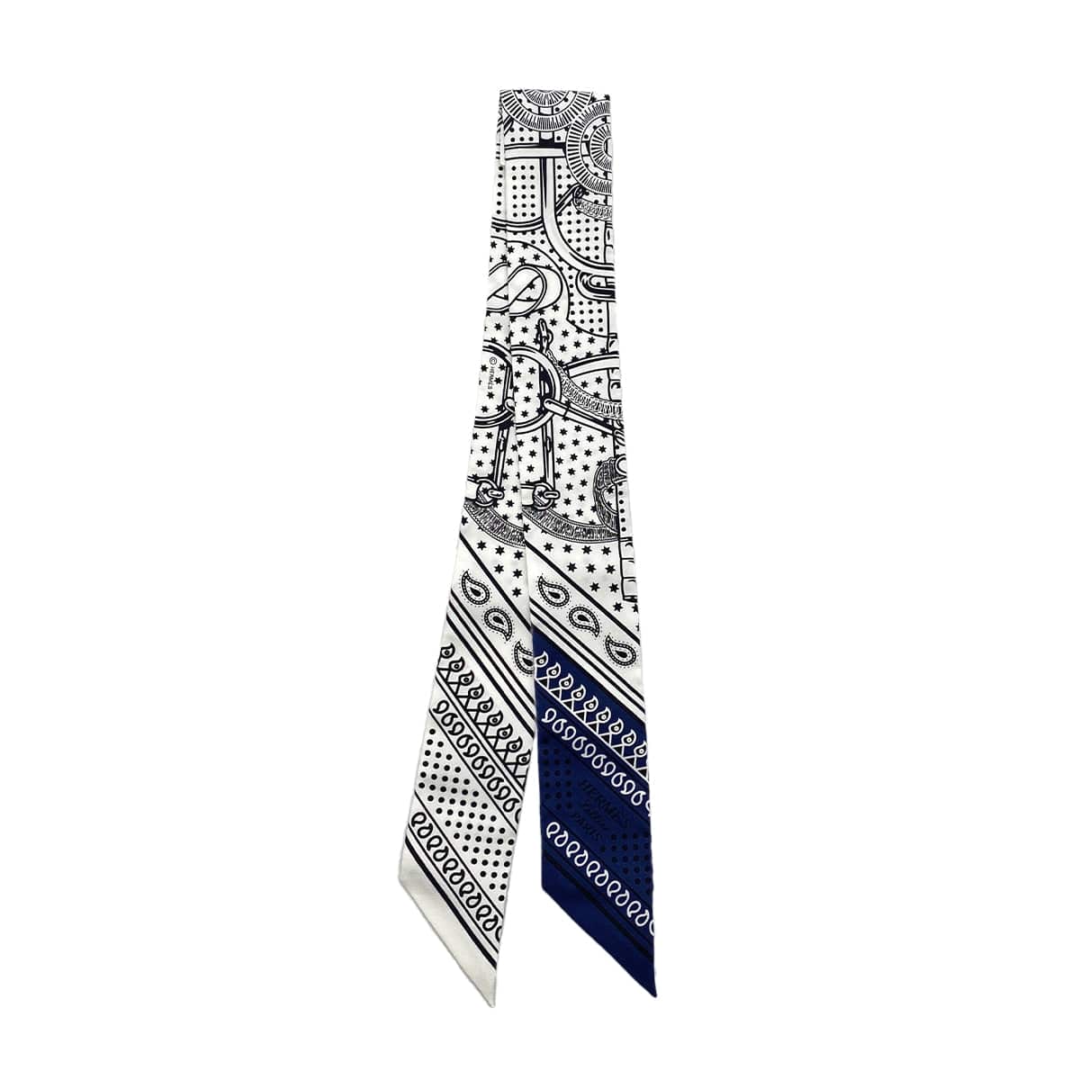 Luxury Promise Japan HERMES TWILLY EPERON D'OR SCARF WHITE NAVY BLACK SILK 90296735