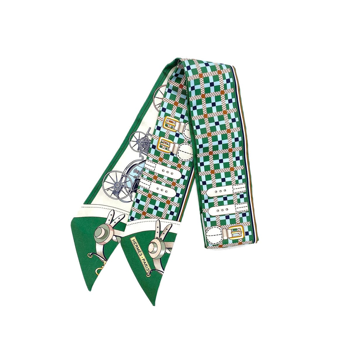 Luxury Promise Japan HERMES TWILLY LES VOITURES NOUVELLES SCARF GREEN SILK 90295743