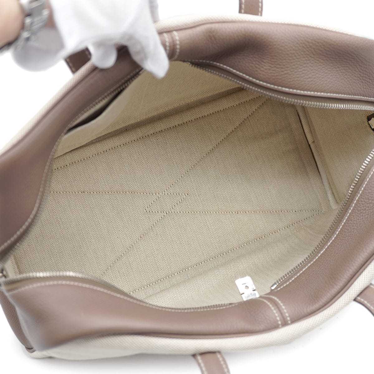 Luxury Promise Japan HERMES VICTORIA 35 ETOUPE TOILE H TAURILLON CLEMENCE HAND BAG 2007 SQUARE K PALLADIUM HARDWARE 90335153