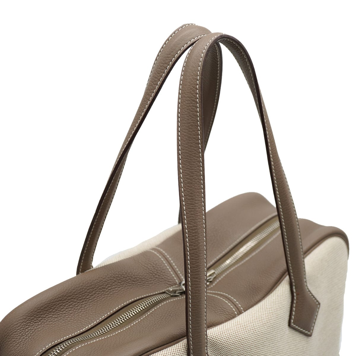 Luxury Promise Japan HERMES VICTORIA 35 ETOUPE TOILE H TAURILLON CLEMENCE HAND BAG 2007 SQUARE K PALLADIUM HARDWARE 90335153