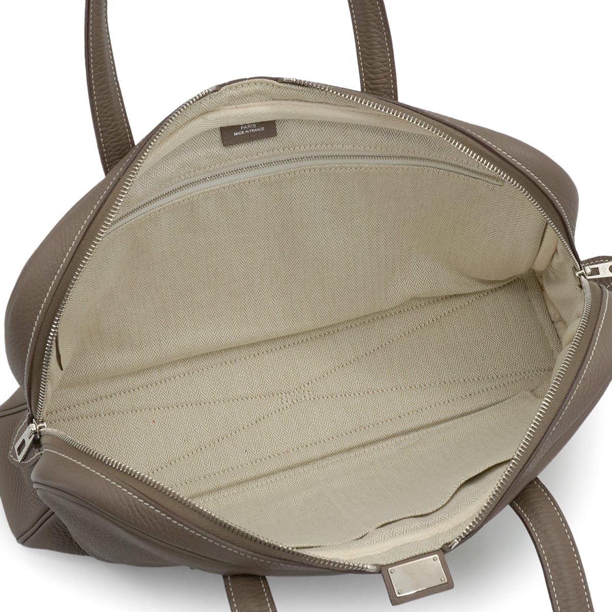 Luxury Promise Japan HERMES VICTORIA ELAN 38 ETOUPE TAURILLON CLEMENCE HAND BAG 2012 SQUARE P PALLADIUM HARDWARE 90339159