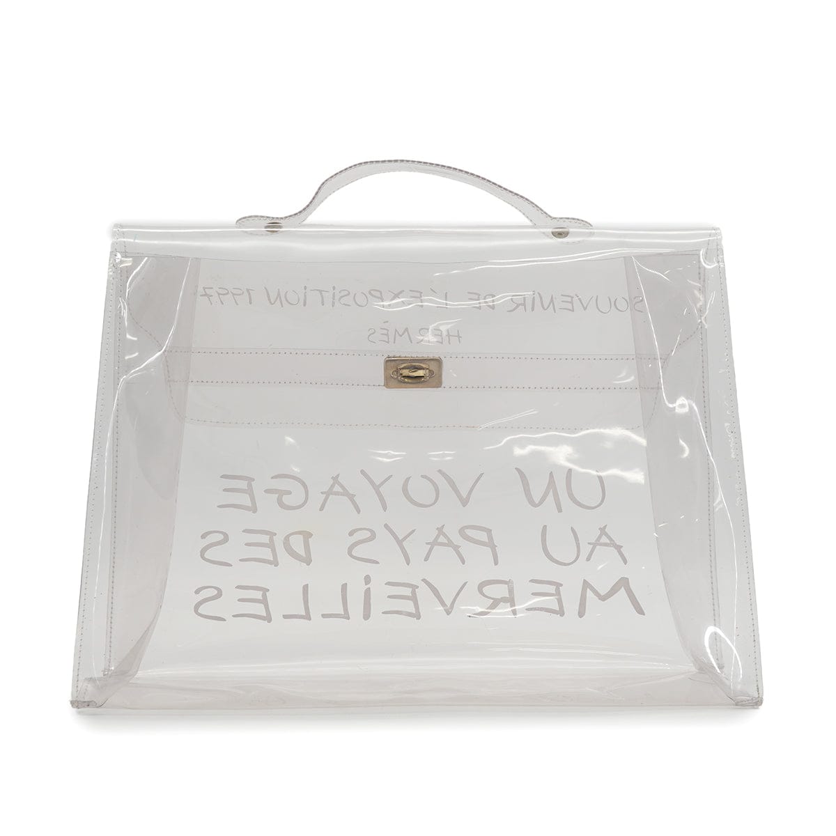 Luxury Promise Japan HERMES VINYL KELLY SOUVENIR DE L' EXPOSITION 1997 CLEAR HAND BAG GOLD HARDWARE 90326843