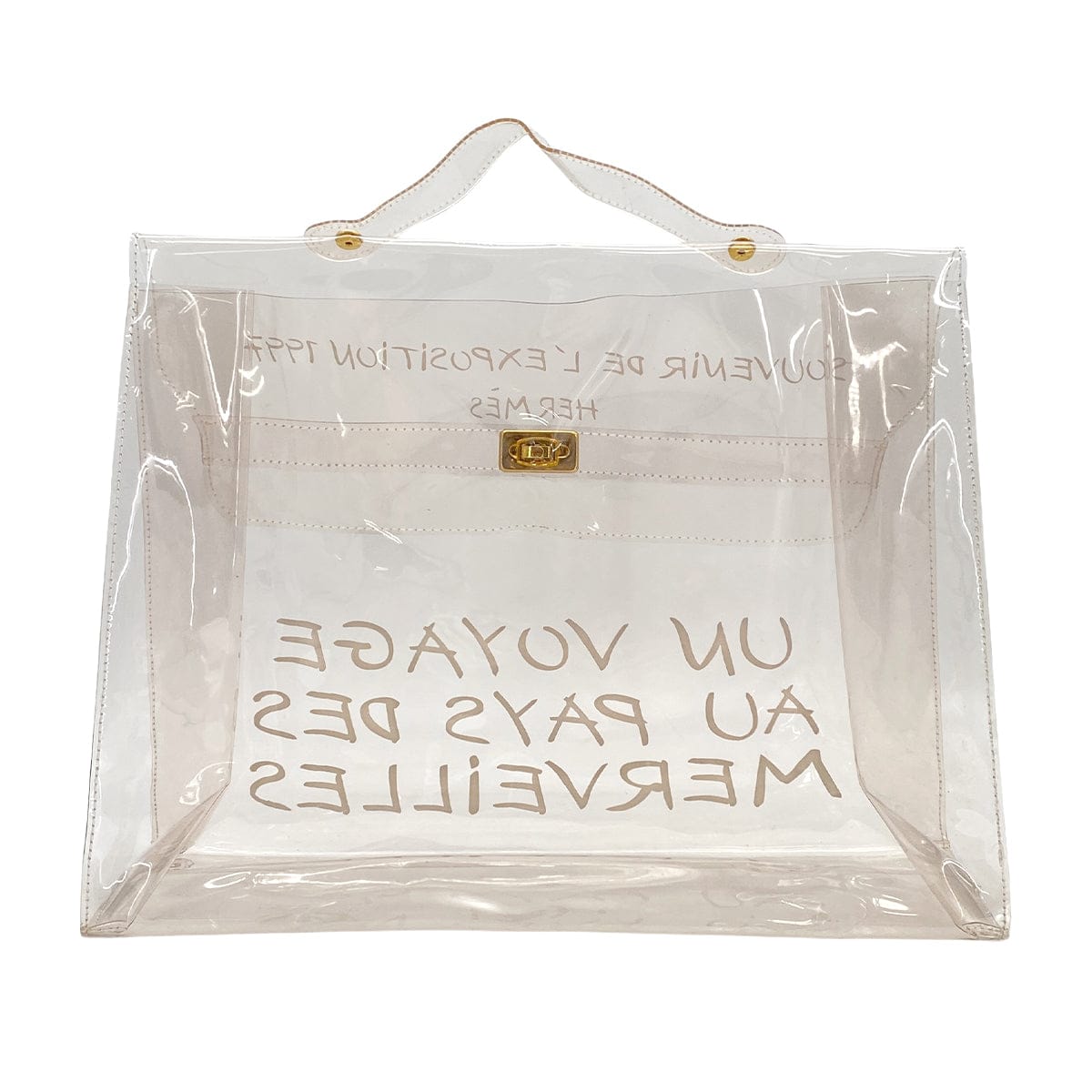 Luxury Promise Japan HERMES VINYL KELLY SOUVENIR DE L' EXPOSITION 1997 CLEAR HAND BAG GOLD HARDWARE 90327388