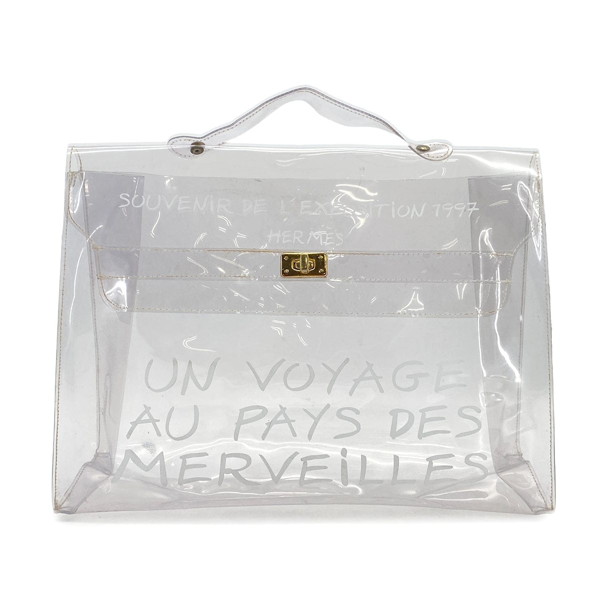 Luxury Promise Japan HERMES VINYL KELLY SOUVENIR DE L' EXPOSITION 1997 CLEAR HAND BAG GOLD HARDWARE 90327400