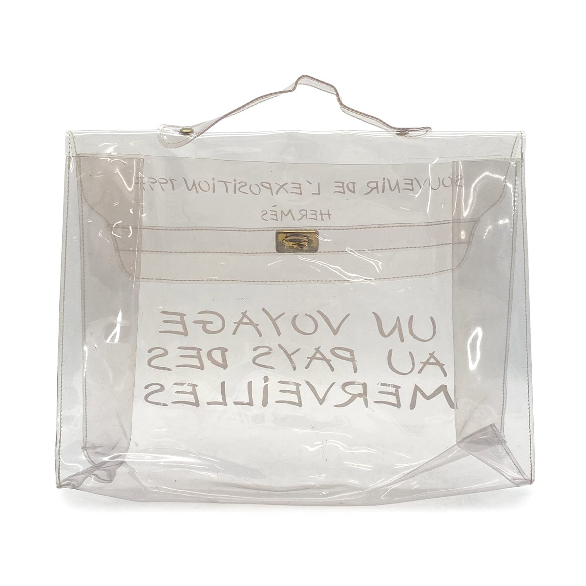 Luxury Promise Japan HERMES VINYL KELLY SOUVENIR DE L' EXPOSITION 1997 CLEAR HAND BAG GOLD HARDWARE 90327406