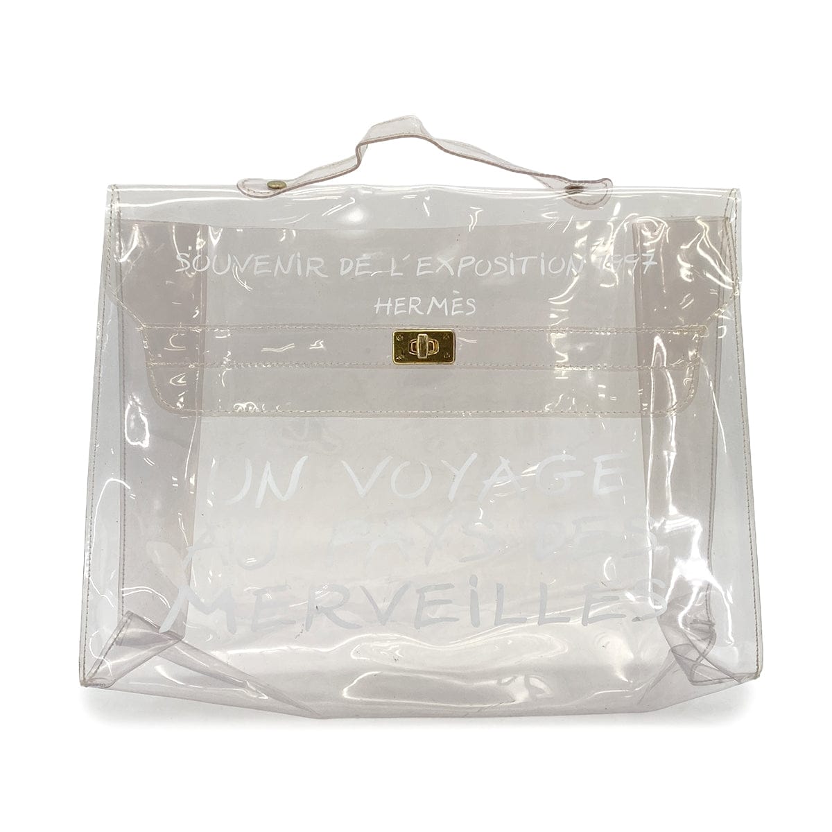 Luxury Promise Japan HERMES VINYL KELLY SOUVENIR DE L' EXPOSITION 1997 CLEAR HAND BAG GOLD HARDWARE 90327406