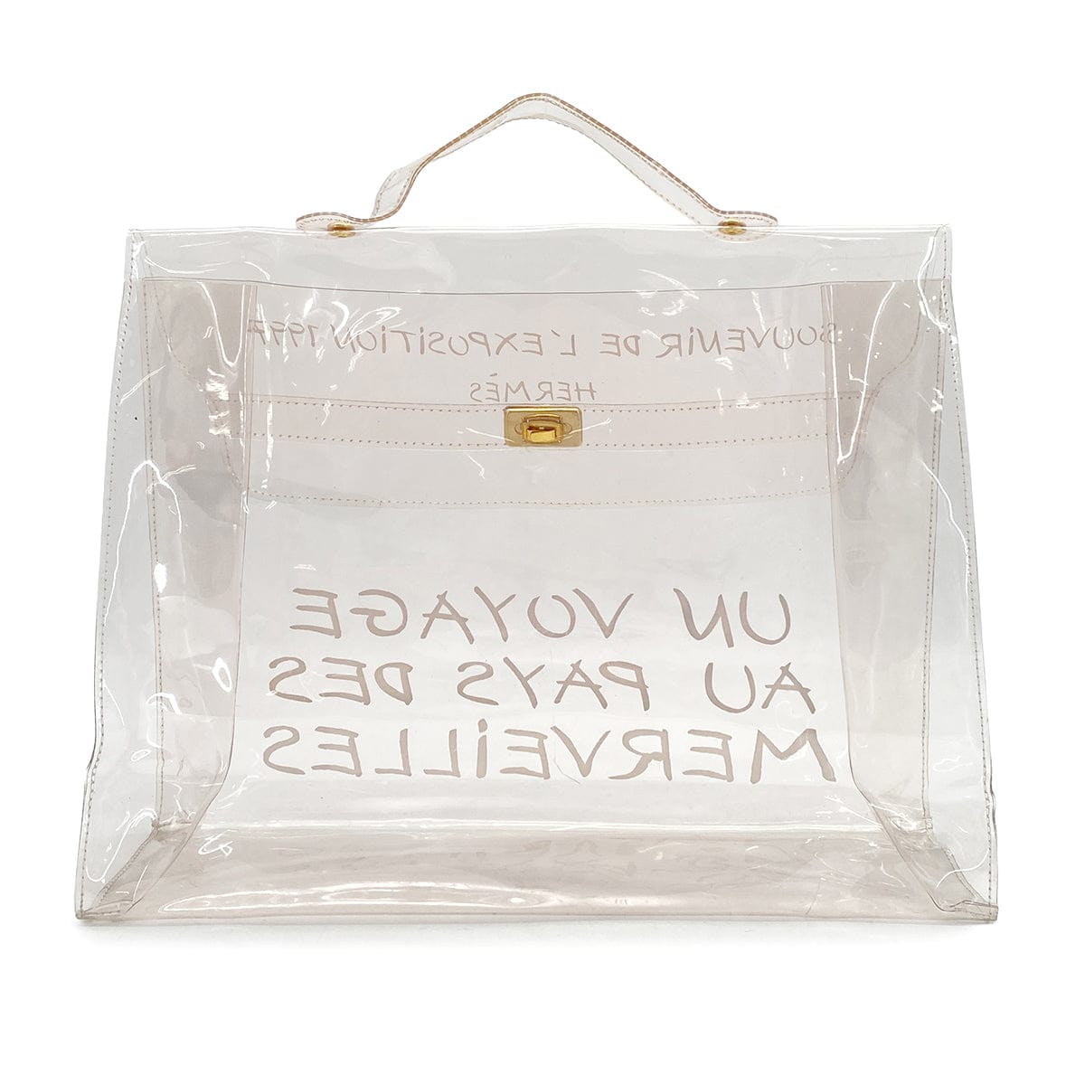 Luxury promise Japan HERMES VINYL KELLY SOUVENIR DE L' EXPOSITION 1997 CLEAR HAND BAG GOLD HARDWARE 90327408