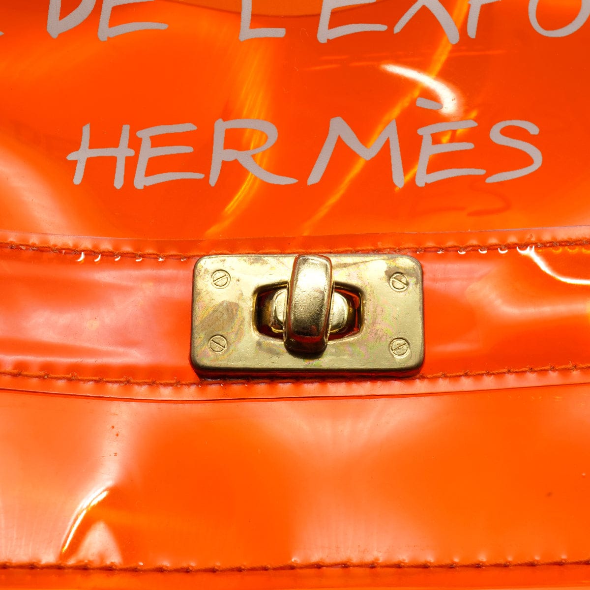 Luxury Promise Japan HERMES VINYL KELLY SOUVENIRDEL' EXPOSITION 1998 ORANGE VINYL HAND BAG  90335749