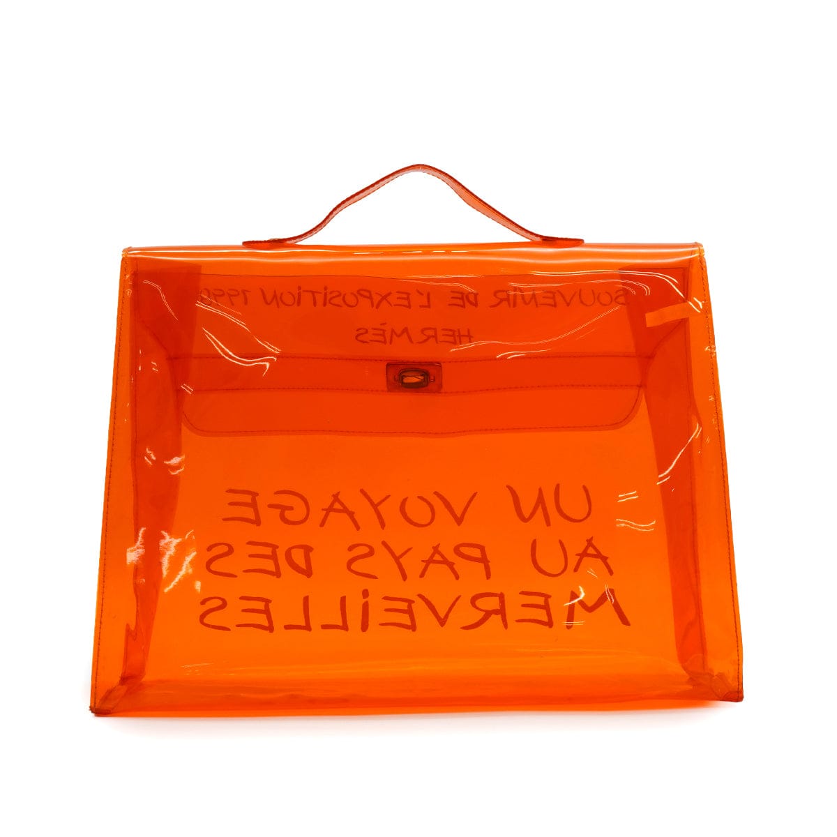 Luxury Promise Japan HERMES VINYL KELLY SOUVENIRDEL' EXPOSITION 1998 ORANGE VINYL HAND BAG  90335749