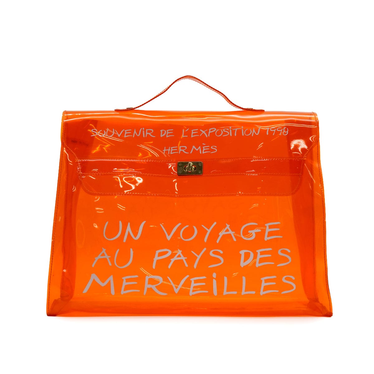 Luxury Promise Japan HERMES VINYL KELLY SOUVENIRDEL' EXPOSITION 1998 ORANGE VINYL HAND BAG  90335749