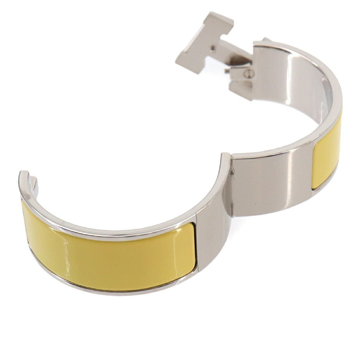 Luxury Promise Japan HERMES Clic Clac H PM Bangle White Jaune citron Silver Accessory 90325473