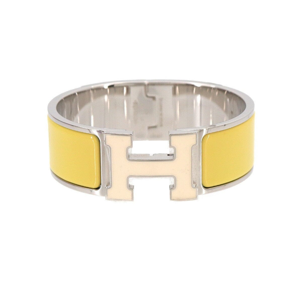 Luxury Promise Japan HERMES Clic Clac H PM Bangle White Jaune citron Silver Accessory 90325473