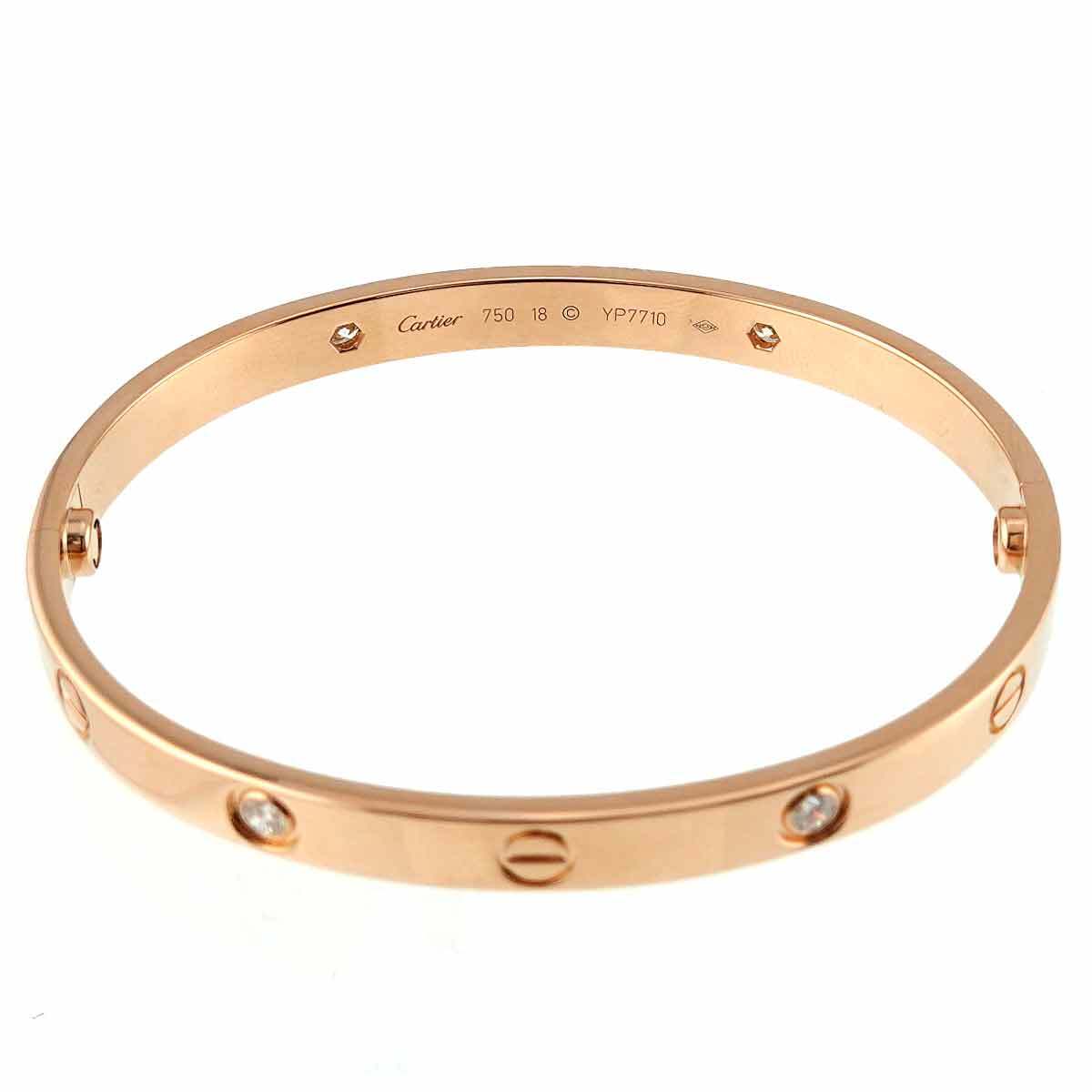 Luxury Promise Japan Cartier Love Bracelet Bangle Diamond 4P 18K Pink Gold 750 Size18 90270701