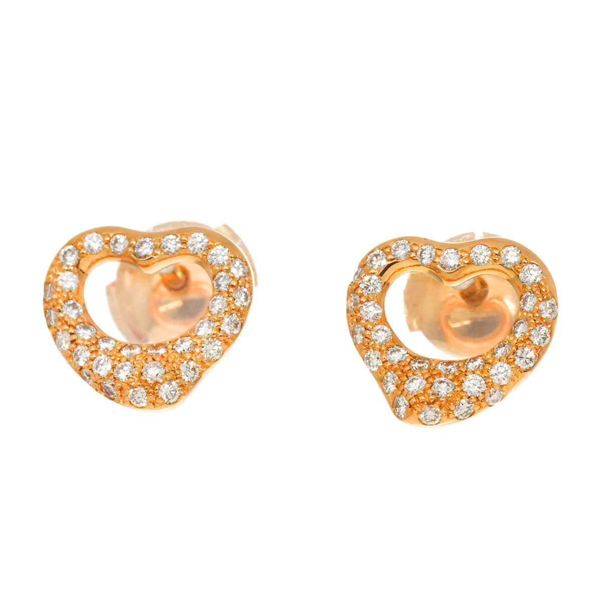 Luxury Promise Japan TIFFANY Co. Open Heart Diamond Earrings Pierced 18K Pink Gold 750 90278603