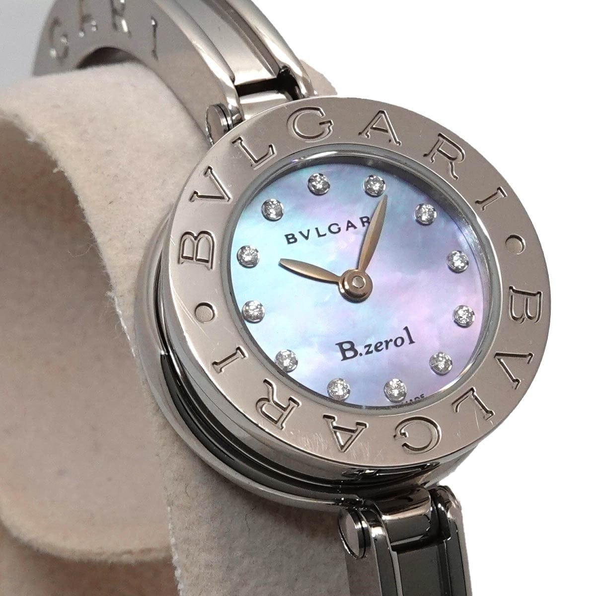 Luxury Promise Japan BVLGARI B-zero1 BZ23S 12P Diamond Quartz Blue shell Dial Ladies Watch 90332640