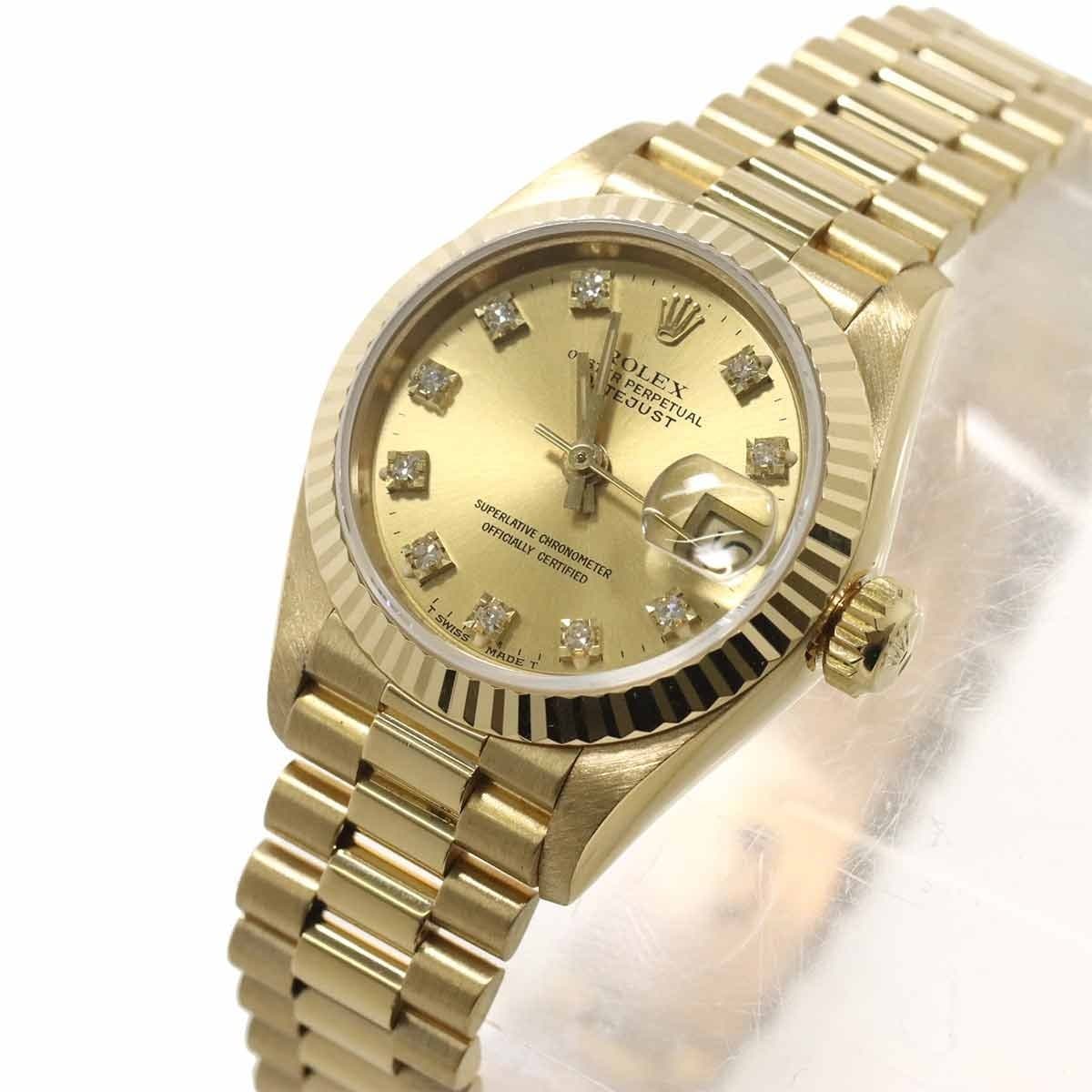 Luxury Promise Japan ROLEX Datejust 69178G Serial R 750 YG 10P Diamond Gold Dial Ladies 90324702