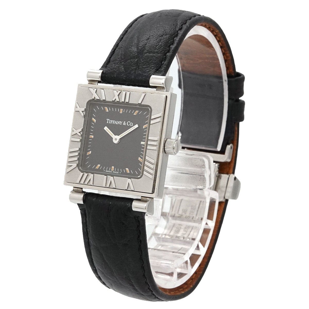 Luxury Promise Japan Tiffany&Co. Atlas Square 13579989 Quartz Black Dial Vintage Ladies 90333402