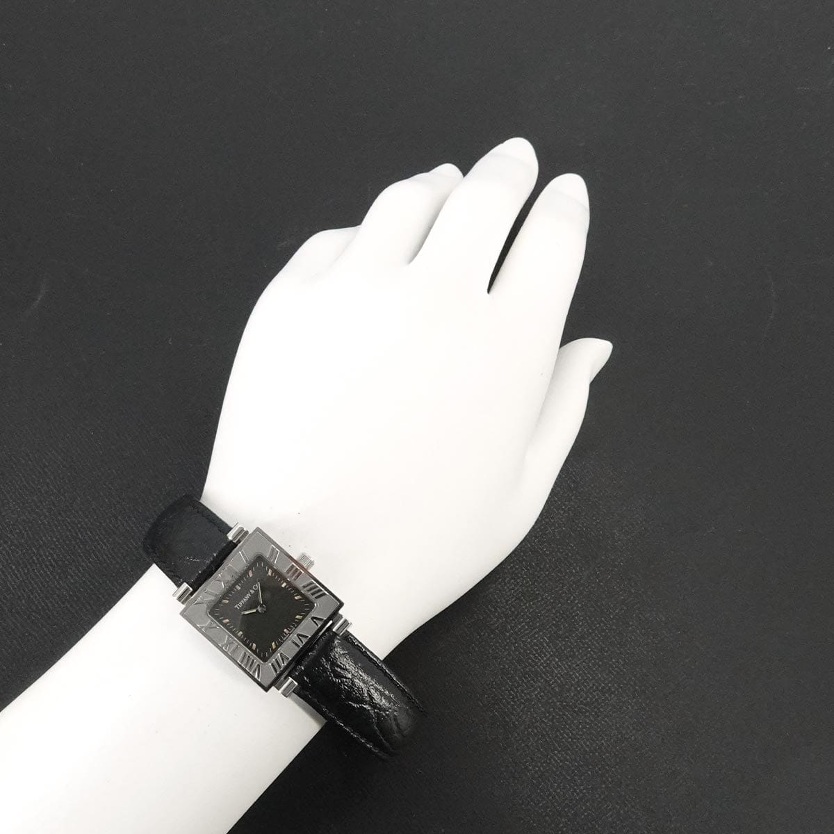 Luxury Promise Japan Tiffany&Co. Atlas Square 13579989 Quartz Black Dial Vintage Ladies 90333402