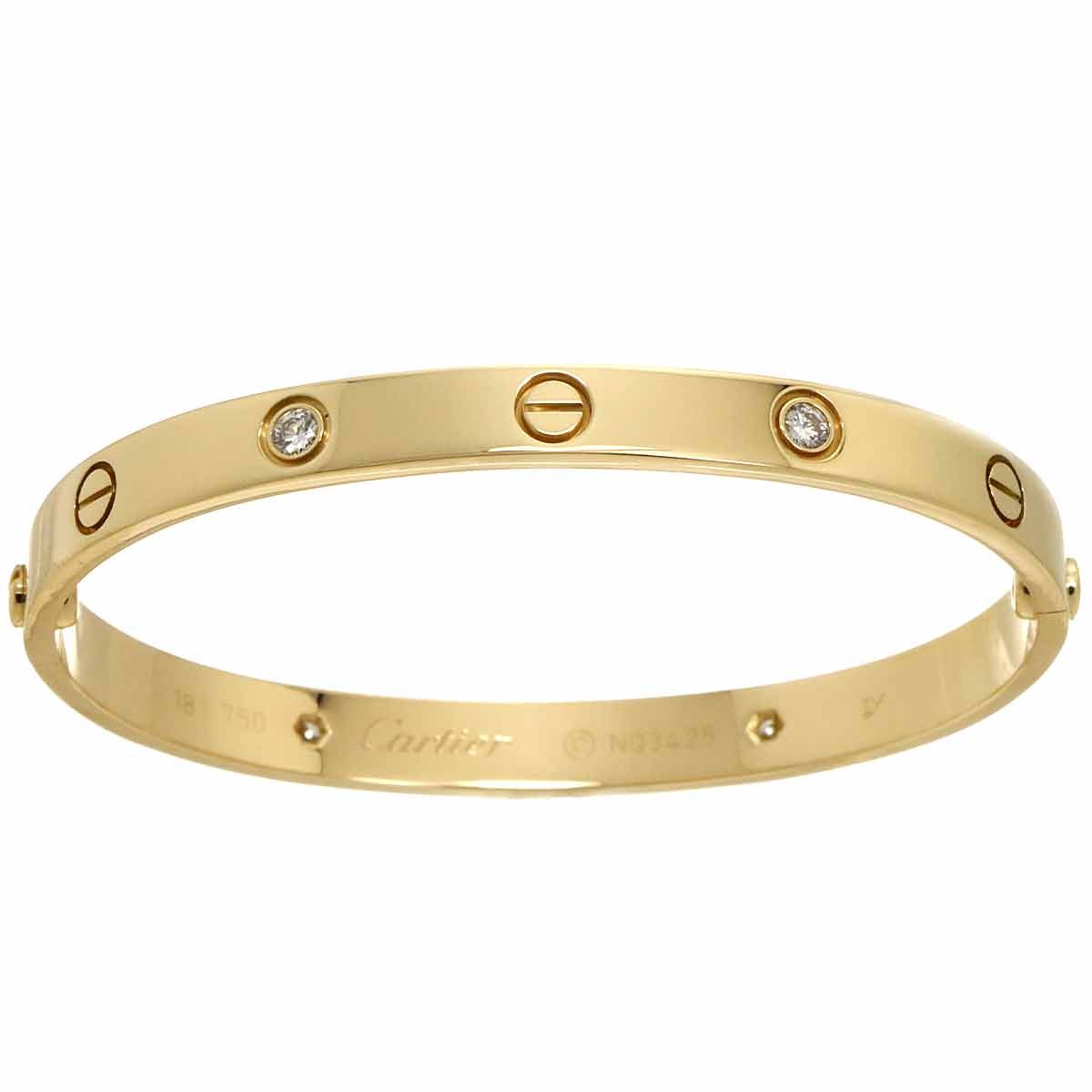 Luxury Promise Japan Cartier Love Bracelet Diamond 4P Bangle 18K YG 750 Size18 90297213