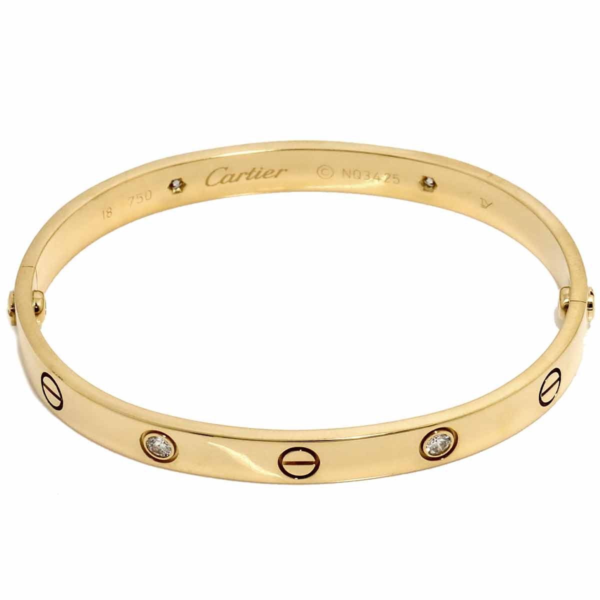 Luxury Promise Japan Cartier Love Bracelet Diamond 4P Bangle 18K YG 750 Size18 90297213
