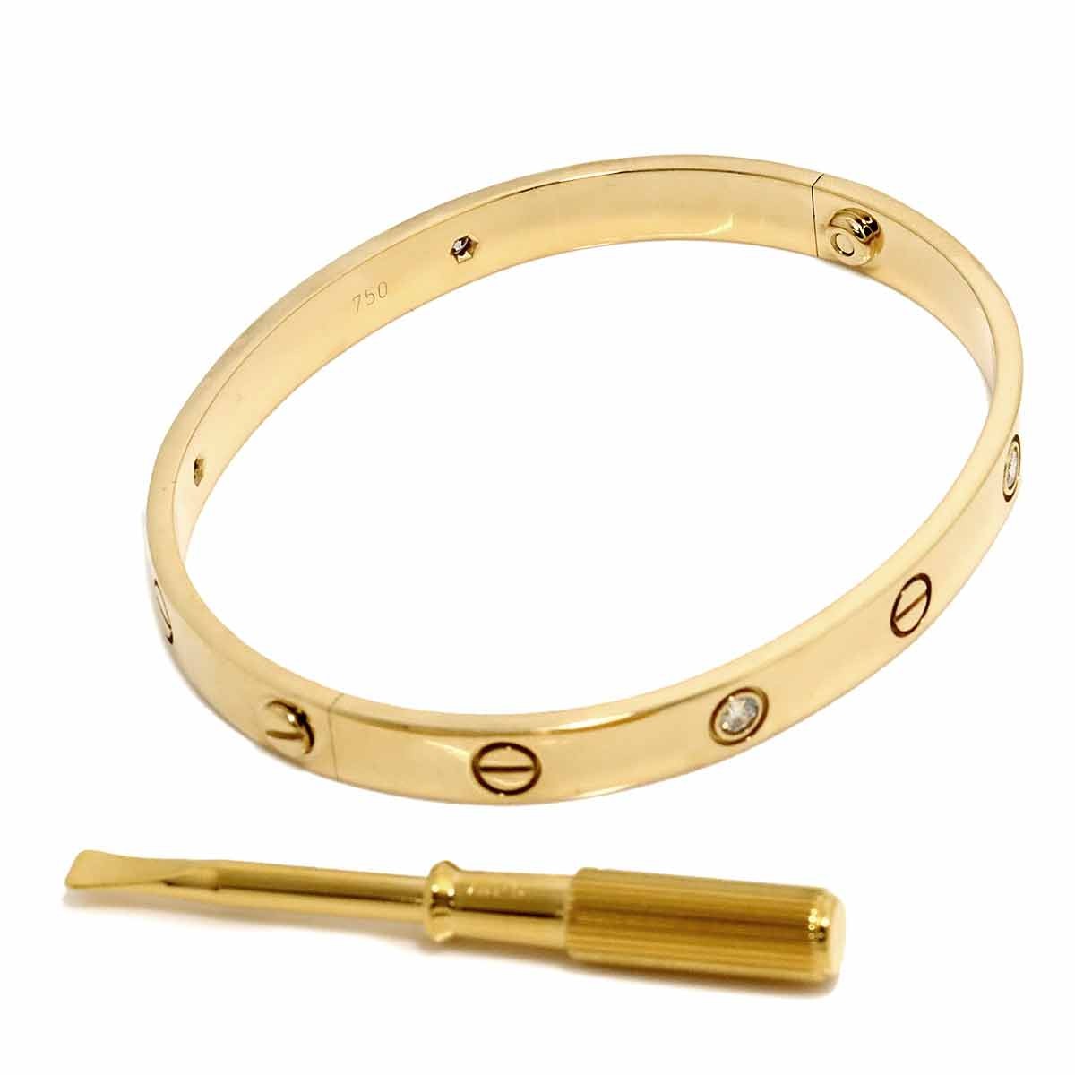 Luxury Promise Japan Cartier Love Bracelet Diamond 4P Bangle 18K YG 750 Size18 90297213