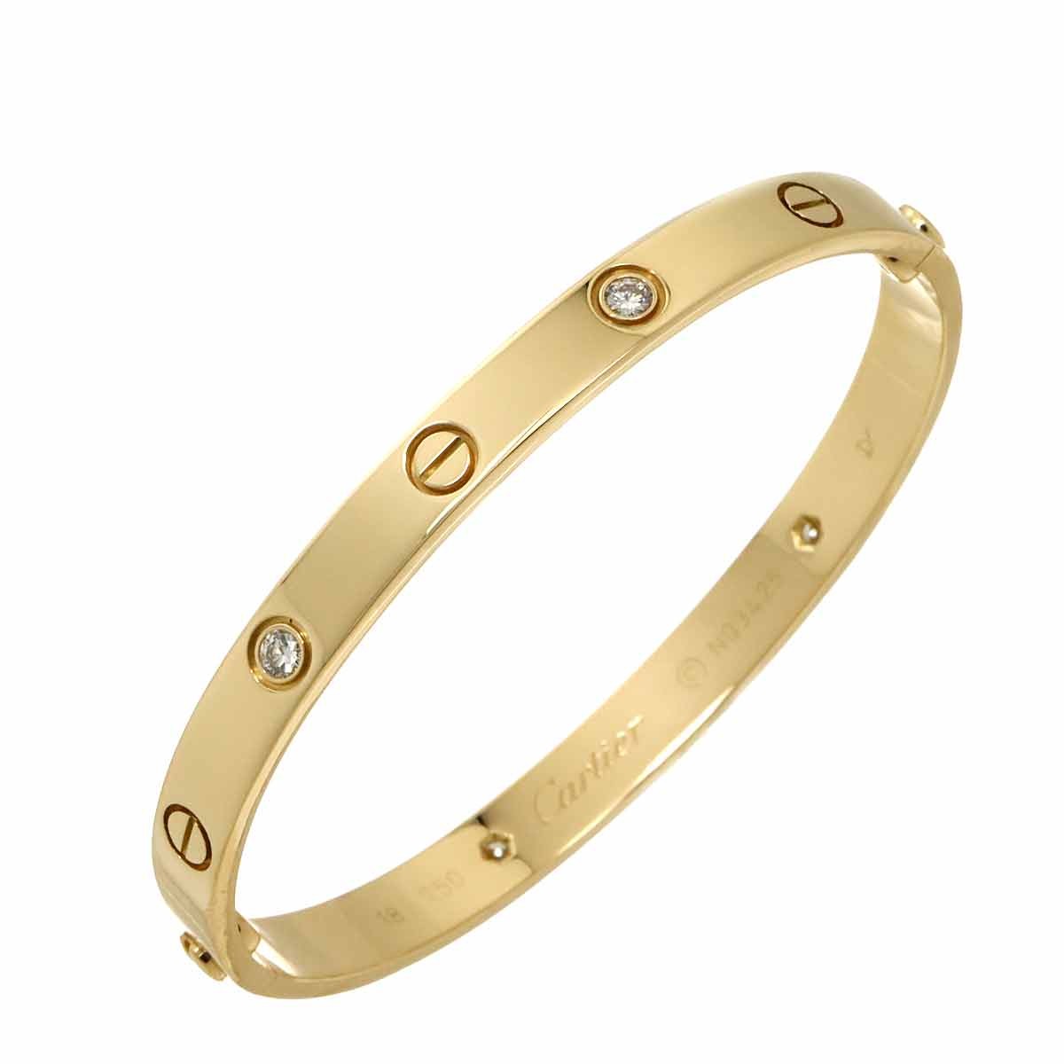 Luxury Promise Japan Cartier Love Bracelet Diamond 4P Bangle 18K YG 750 Size18 90297213