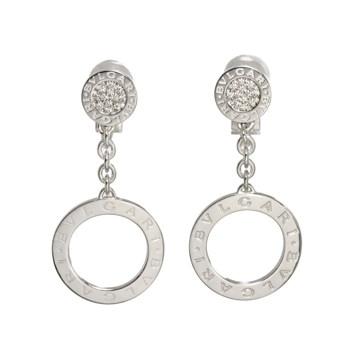 Luxury Promise Japan BVLGARI Double Logo Diamond Earrings Clip on 18K WG 750 90278592