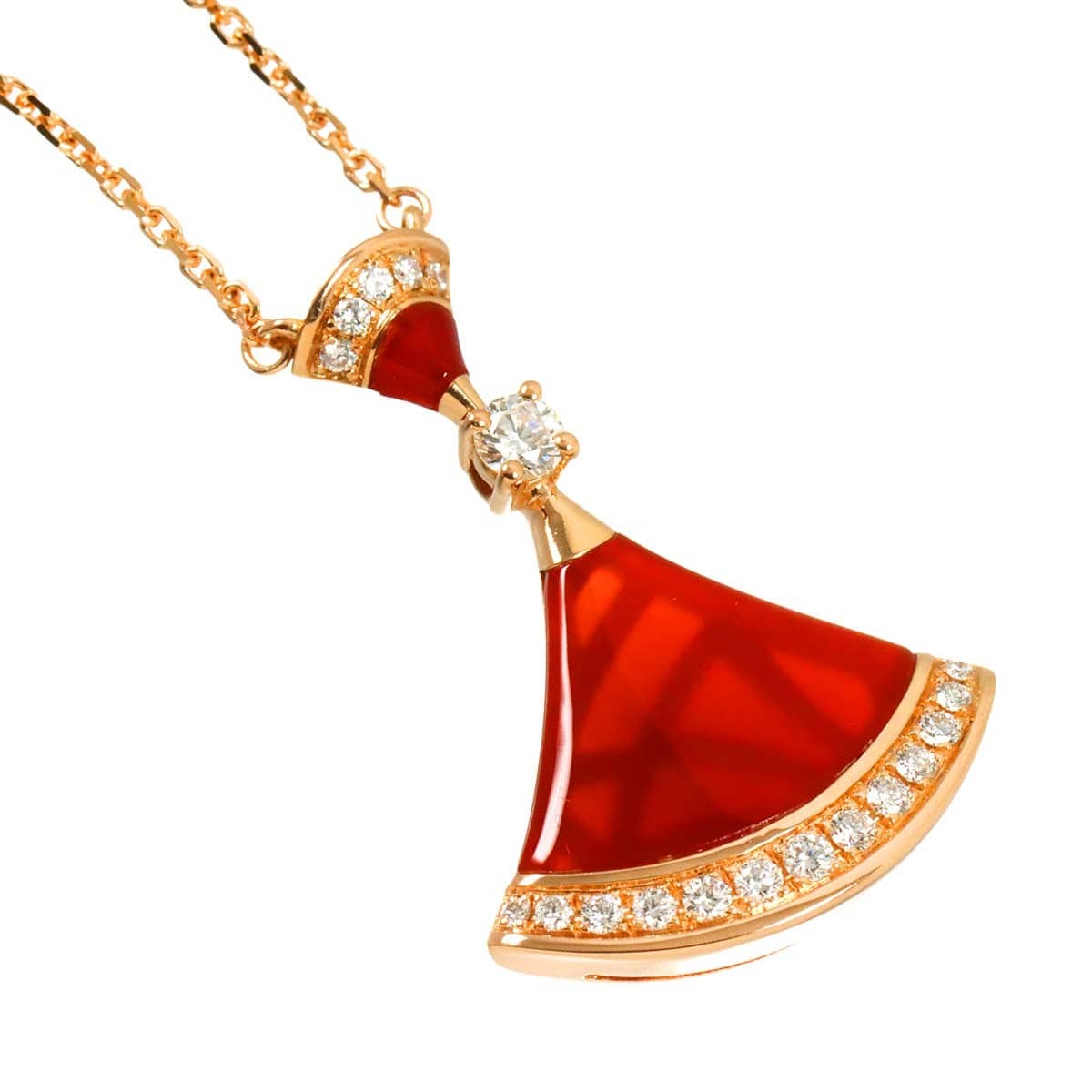 Luxury Promise Japan BVLGARI DIVAS DREAM Carnelian Diamond Necklace 18K PG 750 90311507