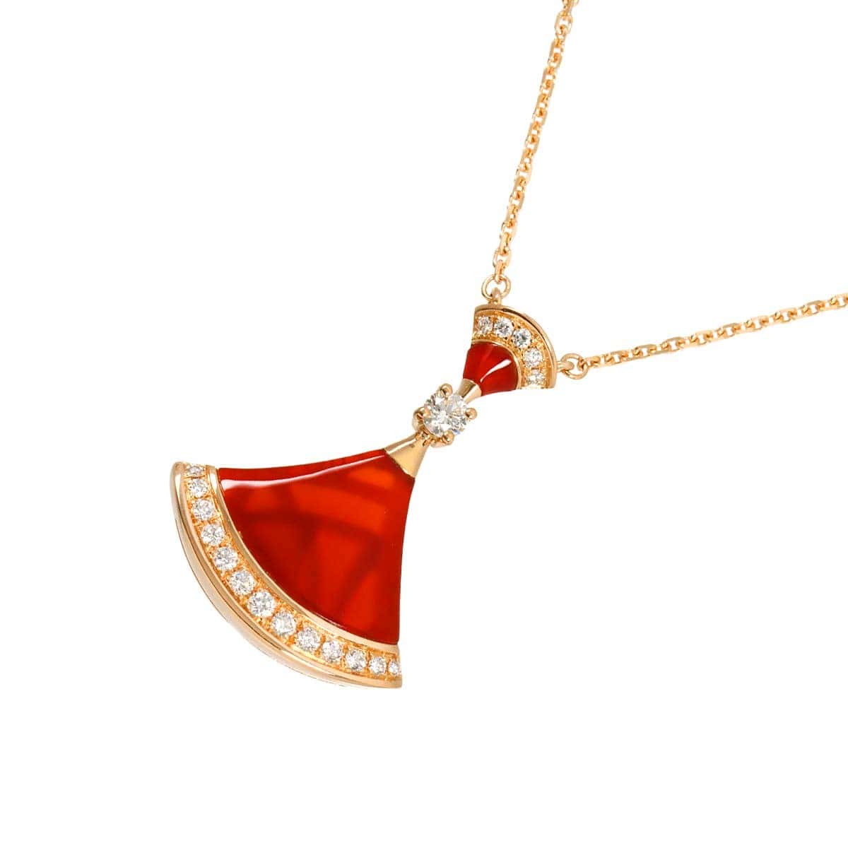 Luxury Promise Japan BVLGARI DIVAS DREAM Carnelian Diamond Necklace 18K PG 750 90311507