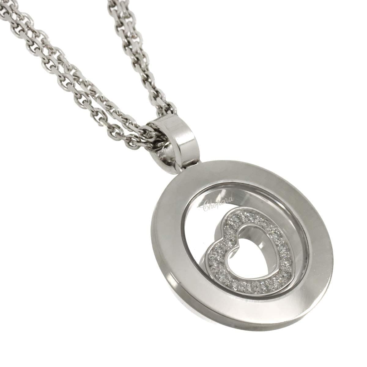 Luxury Promise Japan Chopard Happy Spirit Heart Diamond Necklace 18K White Gold 750 90288778