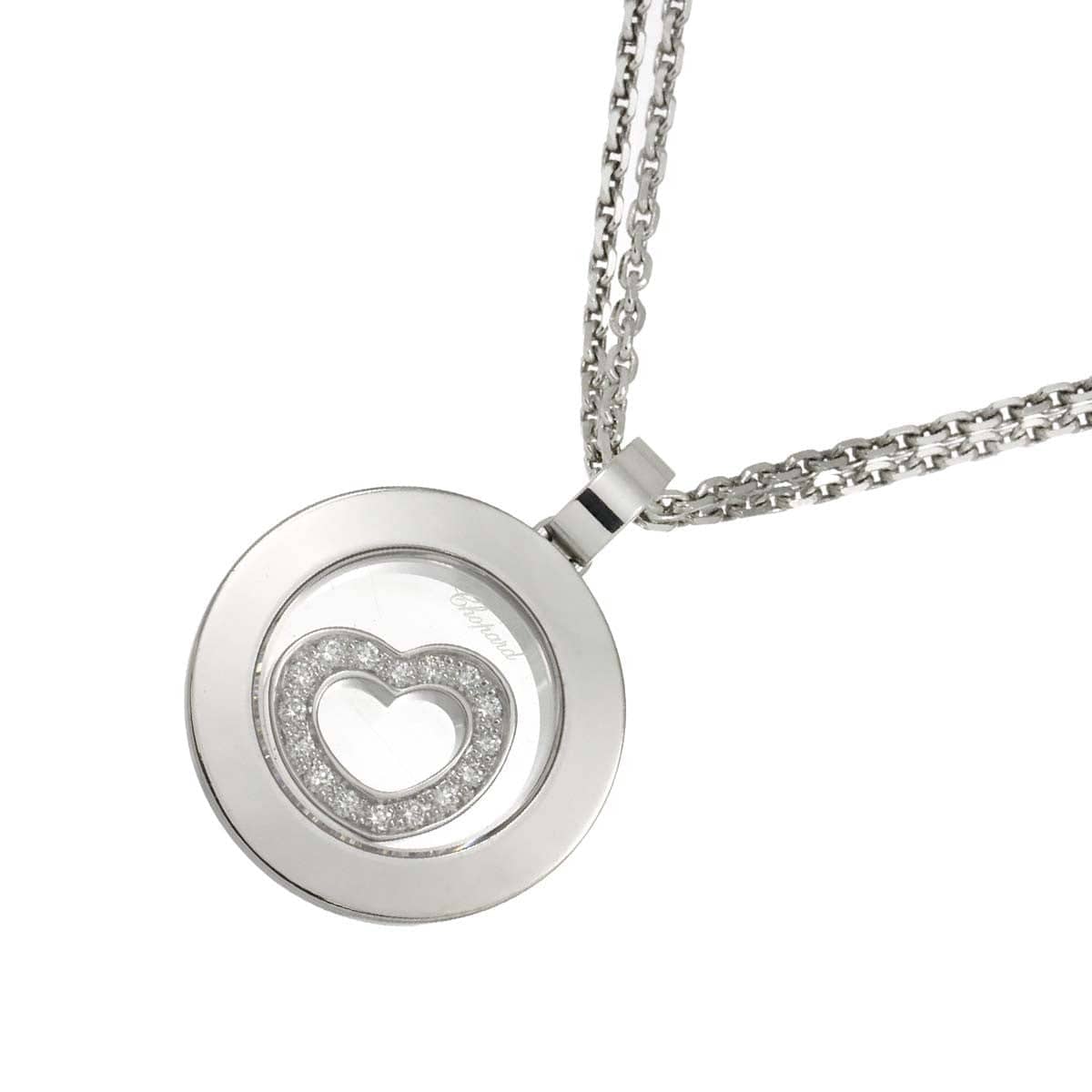 Luxury Promise Japan Chopard Happy Spirit Heart Diamond Necklace 18K White Gold 750 90288778