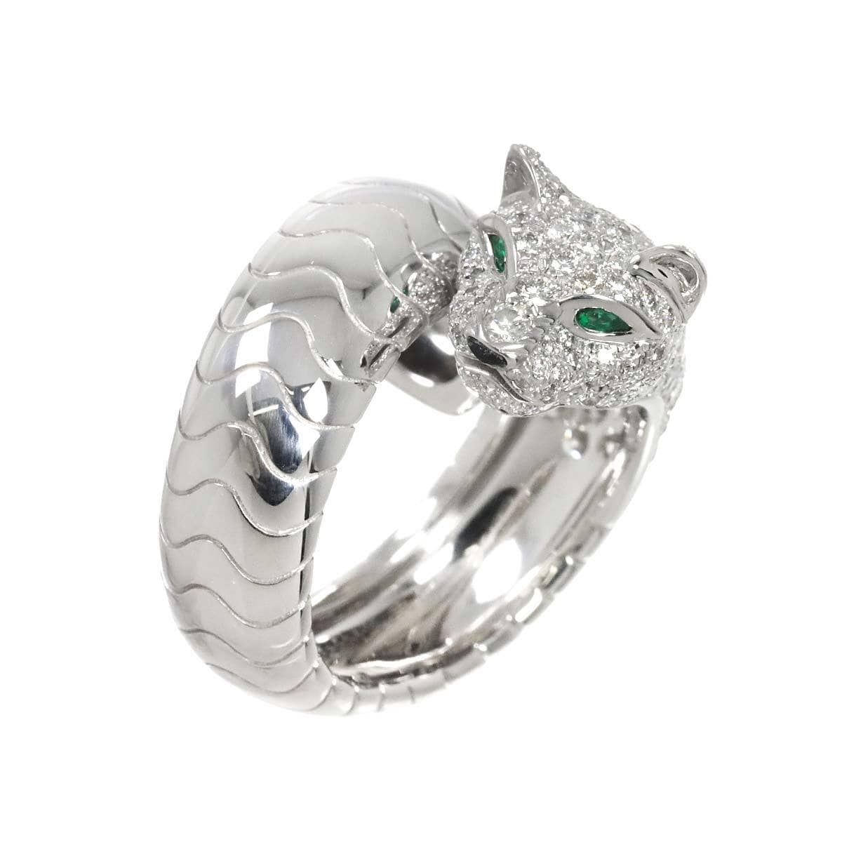 Luxury Promise Japan Cartier PANTHERE Diamond Emerald Onyx Ring K18 WG 750 Size55 7.25(US) 90268701