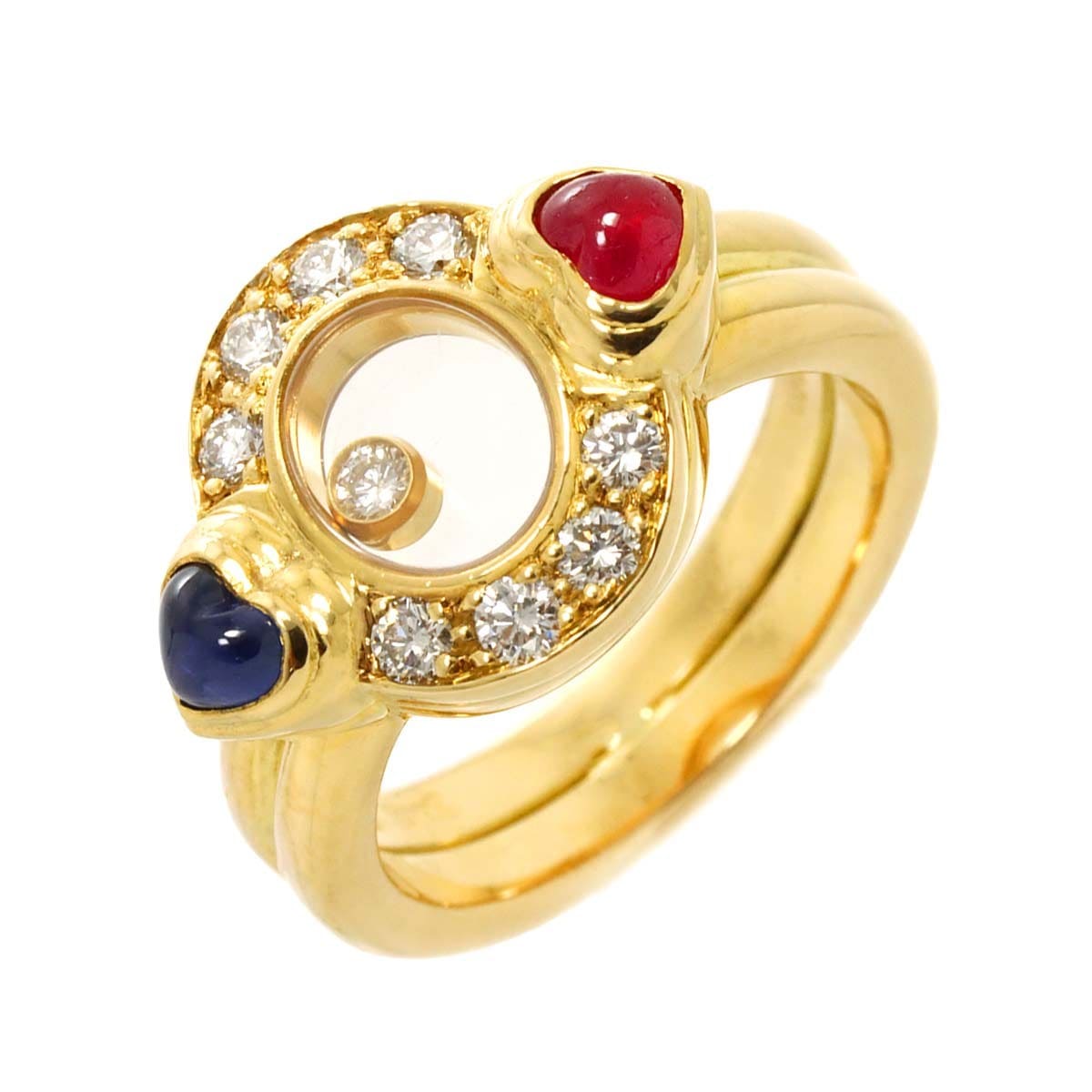 Luxury Promise Japan Chopard Happy Diamond Sapphire Ruby Ring 18K YG 750 Size6.25-6.5(US) 90290526