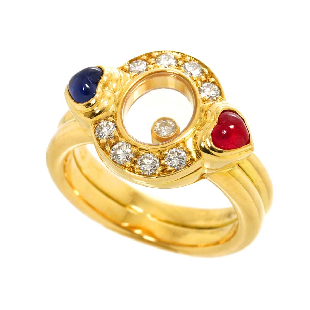 Luxury Promise Japan Chopard Happy Diamond Sapphire Ruby Ring 18K YG 750 Size6.25-6.5(US) 90290526
