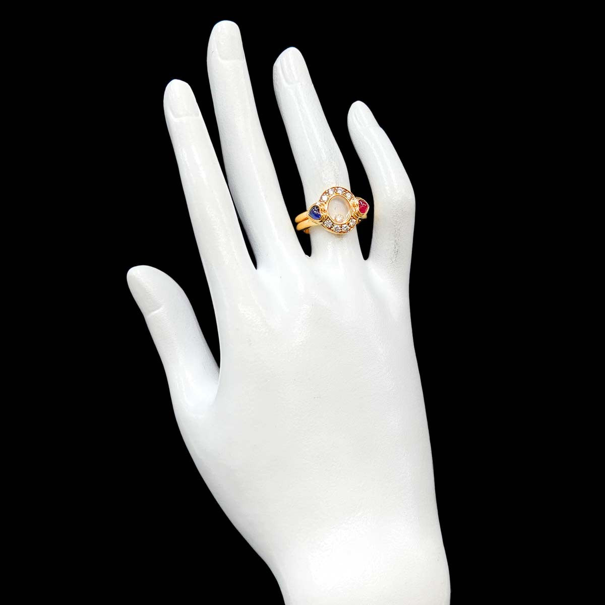 Luxury Promise Japan Chopard Happy Diamond Sapphire Ruby Ring 18K YG 750 Size6.25-6.5(US) 90290526