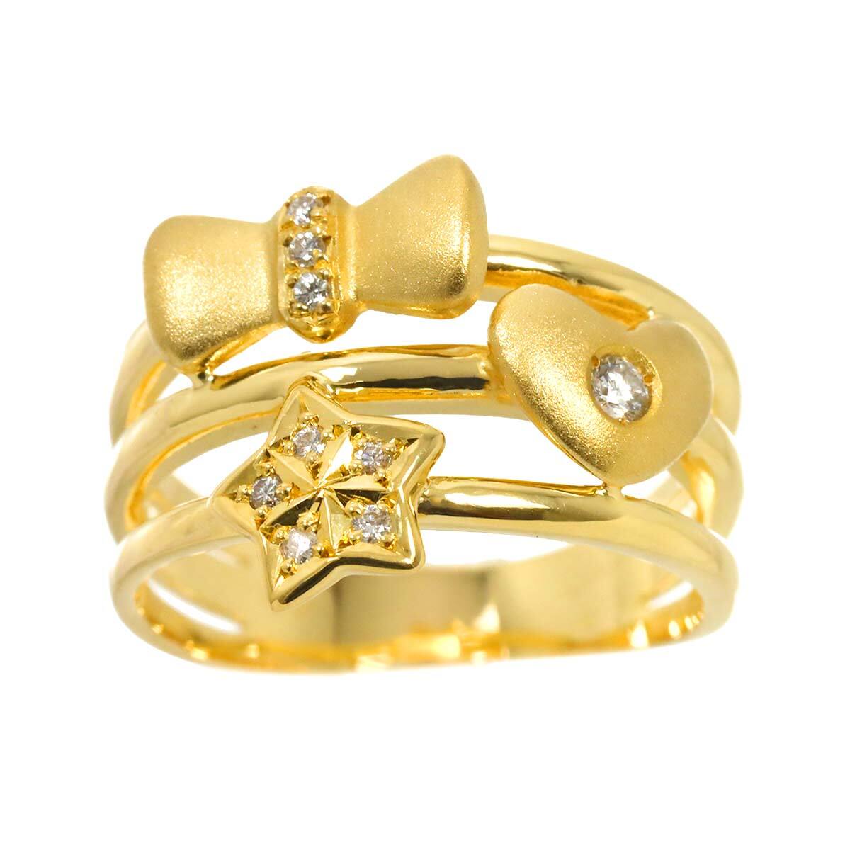 Luxury Promise Japan Diamond 0.10ct Ring 18K YG Yellow Gold 750 7.25-7.5(US) 90280590